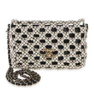 Chanel Black Gold Metal Pearl Embellished Mini Flap Bag